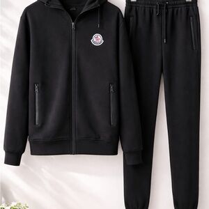 Moncler Black Logo Zip Hoodie and Jogger Set